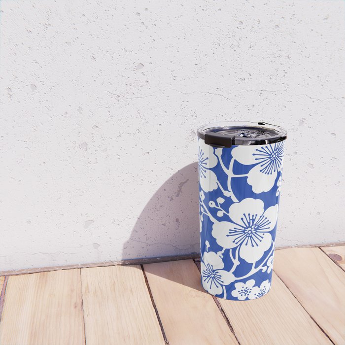 Cherry Blossoms Pattern Blue Travel Mug Gallery Image 4