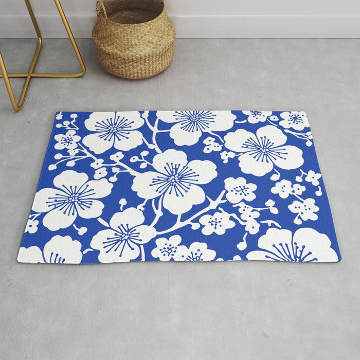 Cherry Blossoms Pattern Blue Rug Gallery Image 1