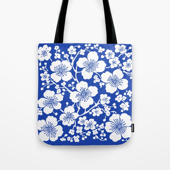 Cherry Blossoms Pattern Blue Tote Bag Gallery Image 1