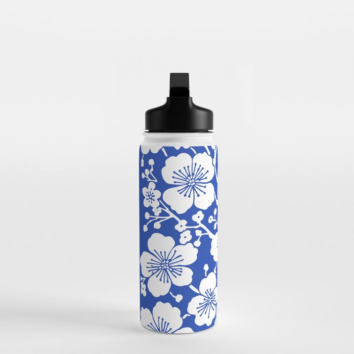 Cherry Blossoms Pattern Blue Water Bottle Gallery Image 3