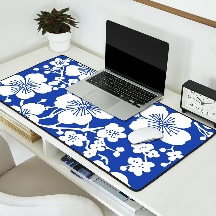 Cherry Blossoms Pattern Blue Desk Mat Gallery Image 2