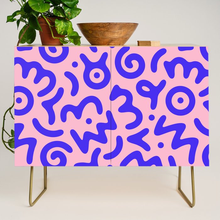 Colorful fun doodle symbol art pattern Credenza Gallery Image 1