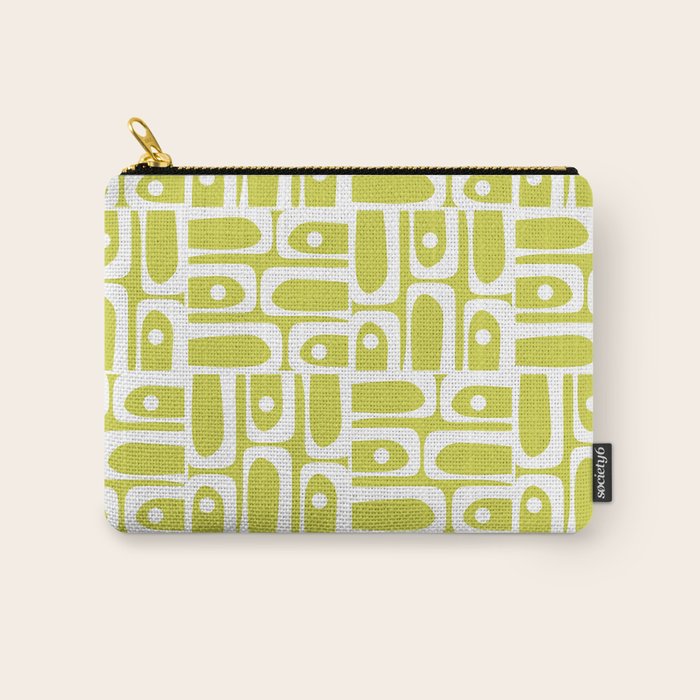Mid Century Modern Piquet Abstract Multi Pattern in Chartreuse and White Carry All Pouch Gallery Image 1