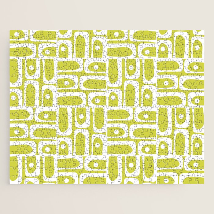 Mid Century Modern Piquet Abstract Multi Pattern in Chartreuse and White Jigsaw Puzzle Gallery Image 1