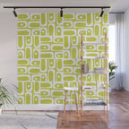 Mid Century Modern Piquet Abstract Multi Pattern in Chartreuse and White Wall Mural Gallery Image 1