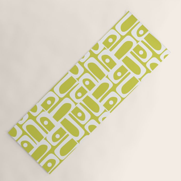 Mid Century Modern Piquet Abstract Multi Pattern in Chartreuse and White Yoga Mat Gallery Image 1