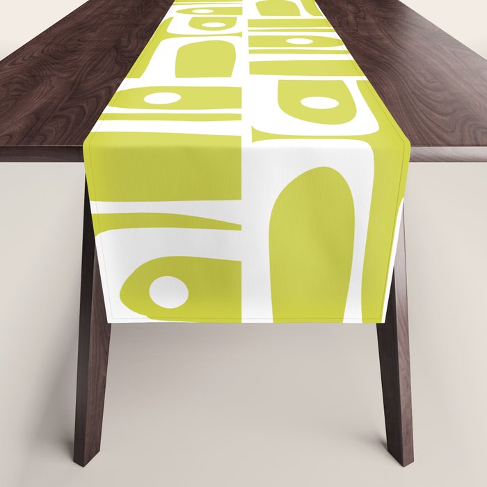 Mid Century Modern Piquet Abstract Multi Pattern in Chartreuse and White Table Runner Gallery Image 1