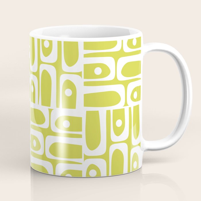 Mid Century Modern Piquet Abstract Multi Pattern in Chartreuse and White Coffee Mug Gallery Image 1