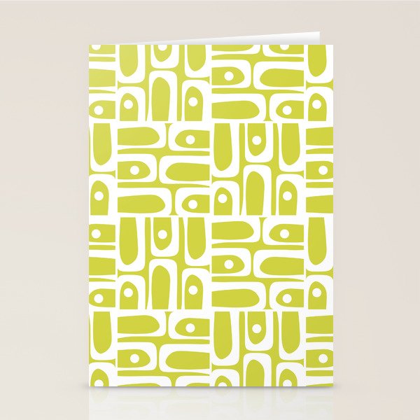 Mid Century Modern Piquet Abstract Multi Pattern in Chartreuse and White Stationery Card Gallery Image 1
