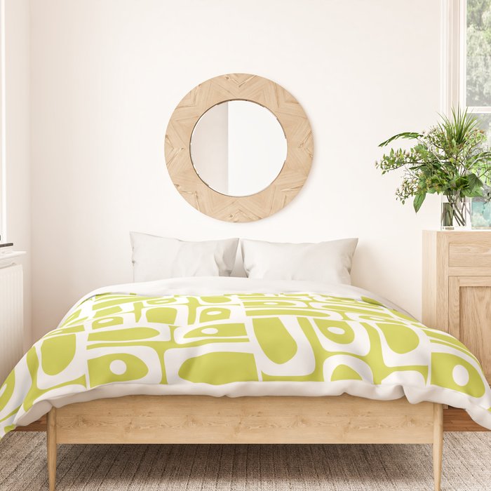 Mid Century Modern Piquet Abstract Multi Pattern in Chartreuse and White Duvet Cover Gallery Image 3