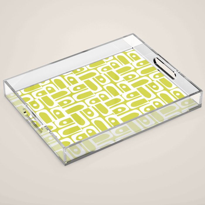 Mid Century Modern Piquet Abstract Multi Pattern in Chartreuse and White Acrylic Tray Gallery Image 1