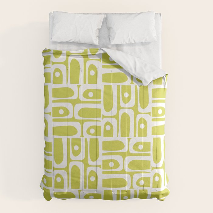 Mid Century Modern Piquet Abstract Multi Pattern in Chartreuse and White Comforter Gallery Image 1