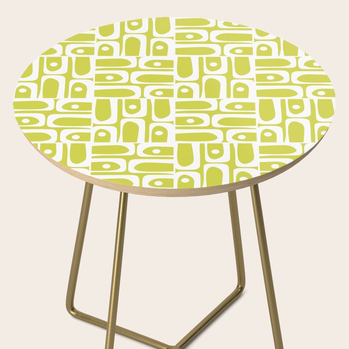 Mid Century Modern Piquet Abstract Multi Pattern in Chartreuse and White Side Table Gallery Image 2