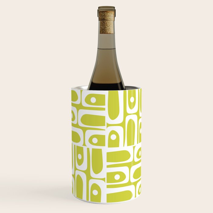 Mid Century Modern Piquet Abstract Multi Pattern in Chartreuse and White Wine Chiller Gallery Image 1