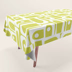 Mid Century Modern Piquet Abstract Multi Pattern in Chartreuse and White Tablecloth Gallery Image 1