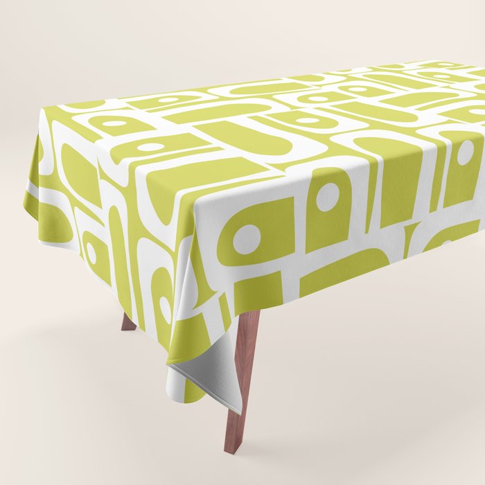 Mid Century Modern Piquet Abstract Multi Pattern in Chartreuse and White Tablecloth Gallery Image 1