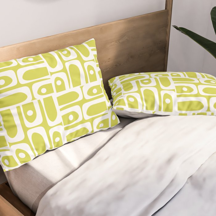 Mid Century Modern Piquet Abstract Multi Pattern in Chartreuse and White Pillow Sham Gallery Image 2