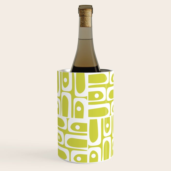 Mid Century Modern Piquet Abstract Multi Pattern in Chartreuse and White Wine Chiller Gallery Image 3