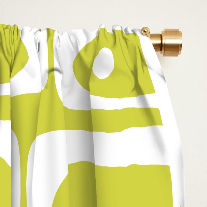 Mid Century Modern Piquet Abstract Multi Pattern in Chartreuse and White Window Curtain Gallery Image 2