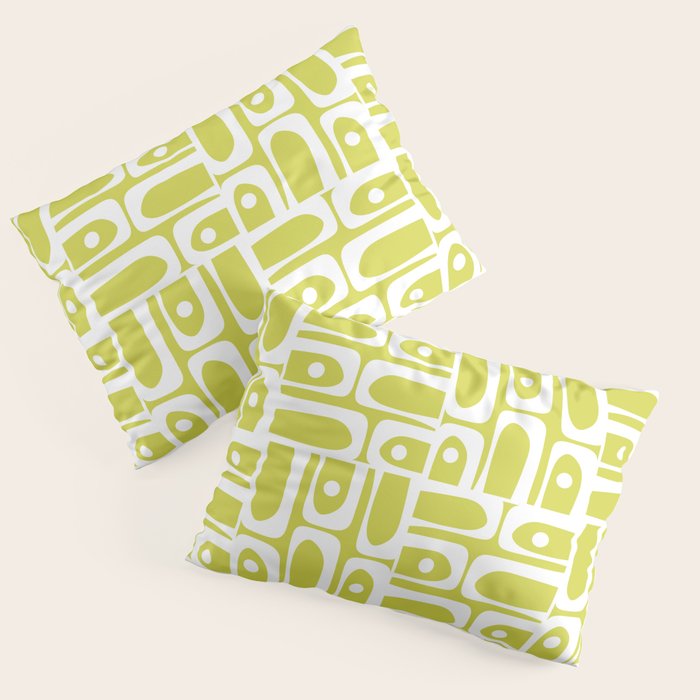 Mid Century Modern Piquet Abstract Multi Pattern in Chartreuse and White Pillow Sham Gallery Image 3
