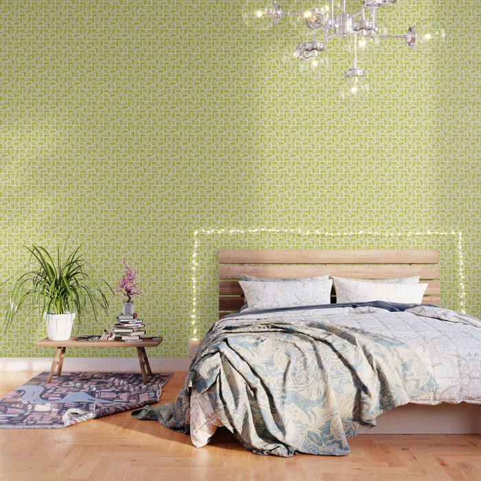 Mid Century Modern Piquet Abstract Multi Pattern in Chartreuse and White Wallpaper Gallery Image 3