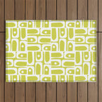Mid Century Modern Piquet Abstract Multi Pattern in Chartreuse and White Outdoor Rug Gallery Image 1