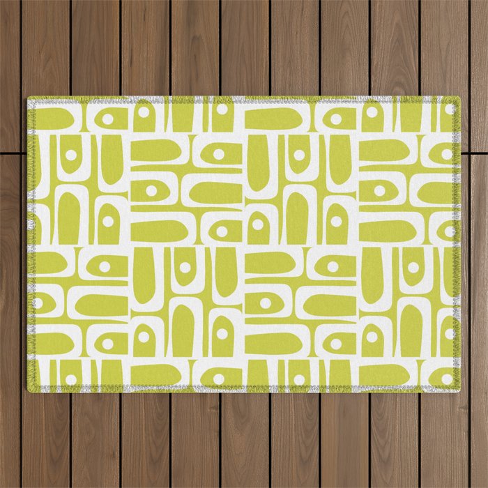 Mid Century Modern Piquet Abstract Multi Pattern in Chartreuse and White Outdoor Rug Gallery Image 1