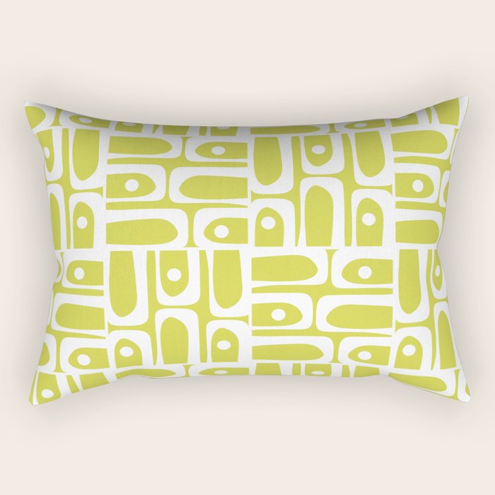 Mid Century Modern Piquet Abstract Multi Pattern in Chartreuse and White Rectangular Pillow Gallery Image 2
