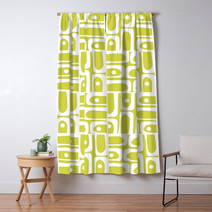 Mid Century Modern Piquet Abstract Multi Pattern in Chartreuse and White Window Curtain Gallery Image 5