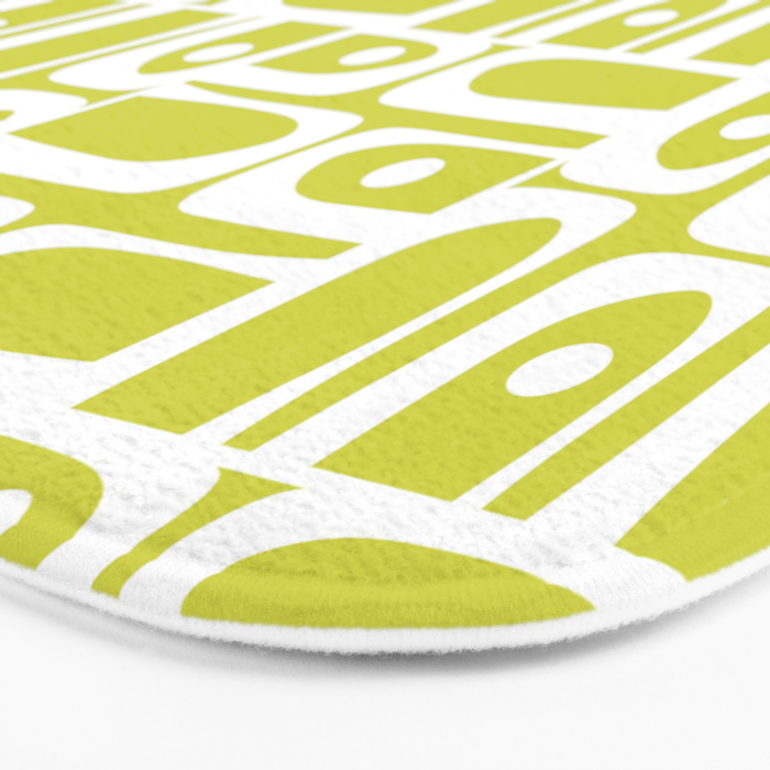 Mid Century Modern Piquet Abstract Multi Pattern in Chartreuse and White Bath Mat Gallery Image 3