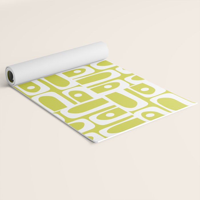 Mid Century Modern Piquet Abstract Multi Pattern in Chartreuse and White Yoga Mat Gallery Image 2