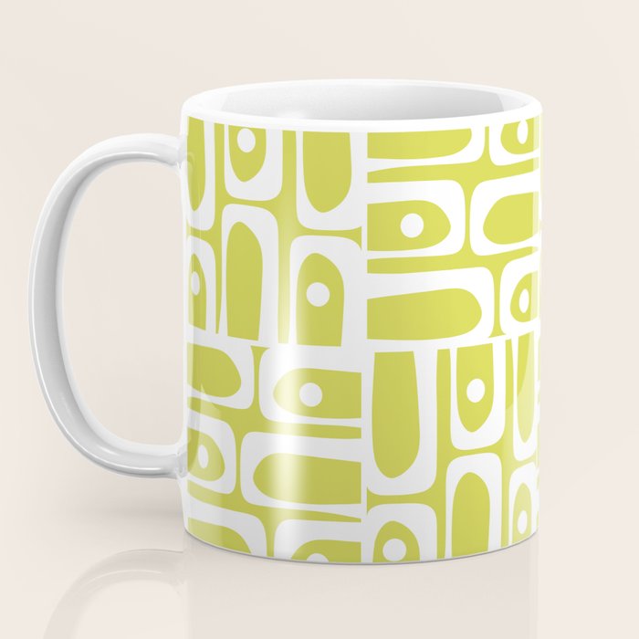 Mid Century Modern Piquet Abstract Multi Pattern in Chartreuse and White Coffee Mug Gallery Image 3