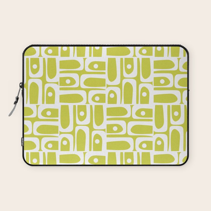 Mid Century Modern Piquet Abstract Multi Pattern in Chartreuse and White Laptop Sleeve Gallery Image 1