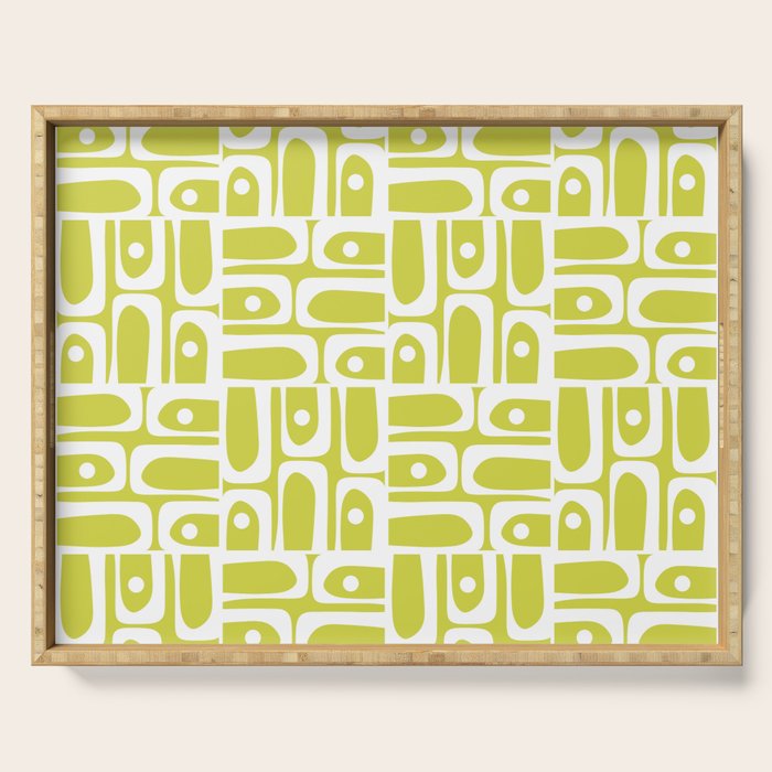 Mid Century Modern Piquet Abstract Multi Pattern in Chartreuse and White Serving Tray Gallery Image 1
