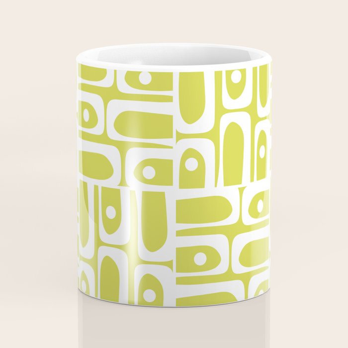 Mid Century Modern Piquet Abstract Multi Pattern in Chartreuse and White Coffee Mug Gallery Image 4