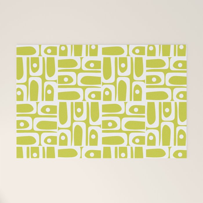 Mid Century Modern Piquet Abstract Multi Pattern in Chartreuse and White Welcome Mat Gallery Image 1