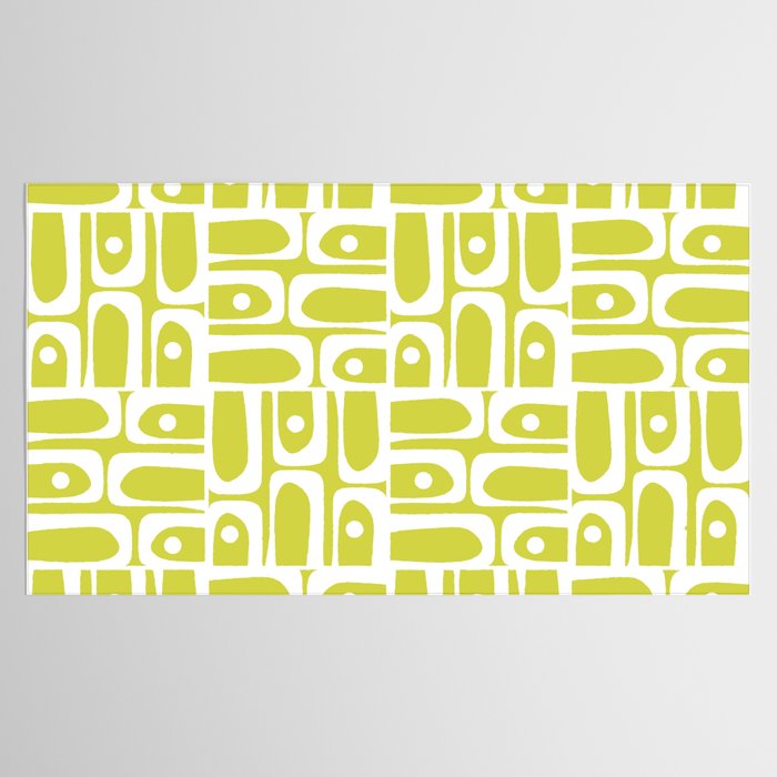 Mid Century Modern Piquet Abstract Multi Pattern in Chartreuse and White Tablecloth Gallery Image 2