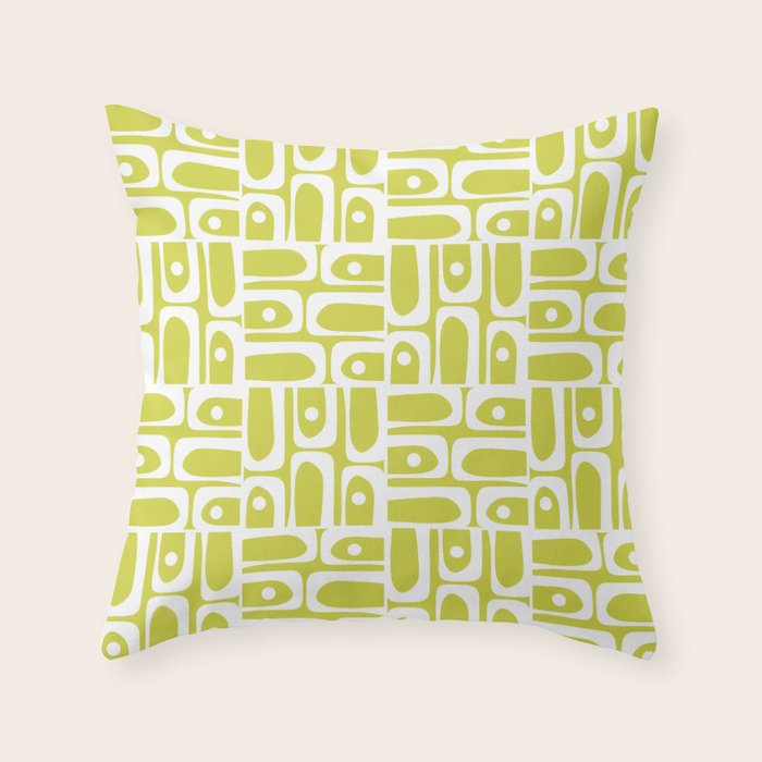 Mid Century Modern Piquet Abstract Multi Pattern in Chartreuse and White Throw Pillow Gallery Image 6