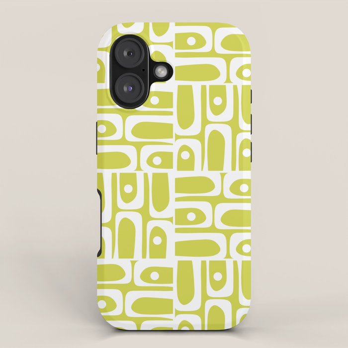 Mid Century Modern Piquet Abstract Multi Pattern in Chartreuse and White iPhone Case Gallery Image 1