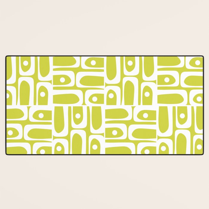 Mid Century Modern Piquet Abstract Multi Pattern in Chartreuse and White Desk Mat Gallery Image 3