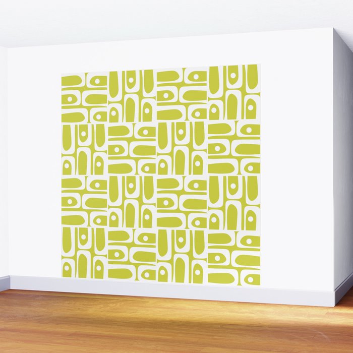 Mid Century Modern Piquet Abstract Multi Pattern in Chartreuse and White Wall Mural Gallery Image 2