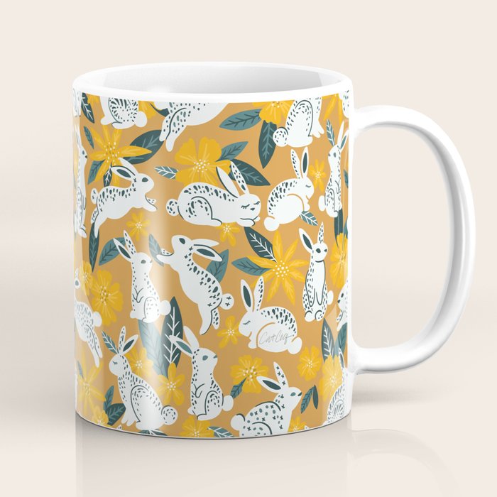 Bunnies & Blooms - Ochre & Teal Palette Coffee Mug Gallery Image 1