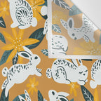 Bunnies & Blooms - Ochre & Teal Palette Wall Tapestry Gallery Image 3