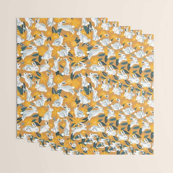 Bunnies & Blooms - Ochre & Teal Palette Wrapping Paper Gallery Image 3