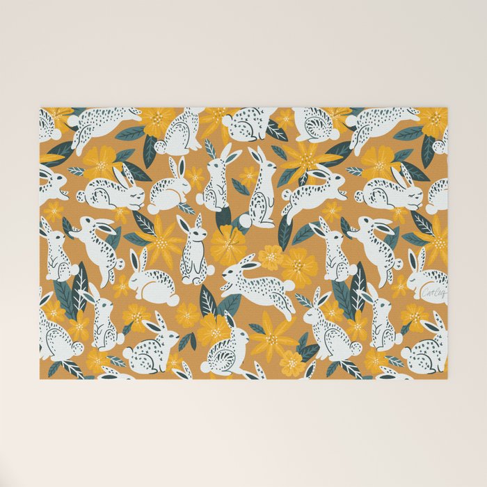 Bunnies & Blooms - Ochre & Teal Palette Welcome Mat Gallery Image 1