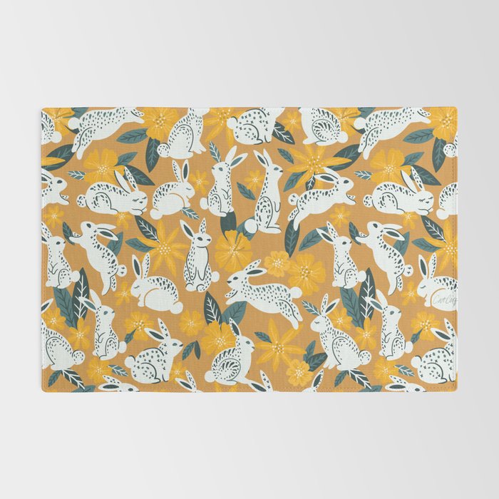 Bunnies & Blooms - Ochre & Teal Palette Rug Gallery Image 2