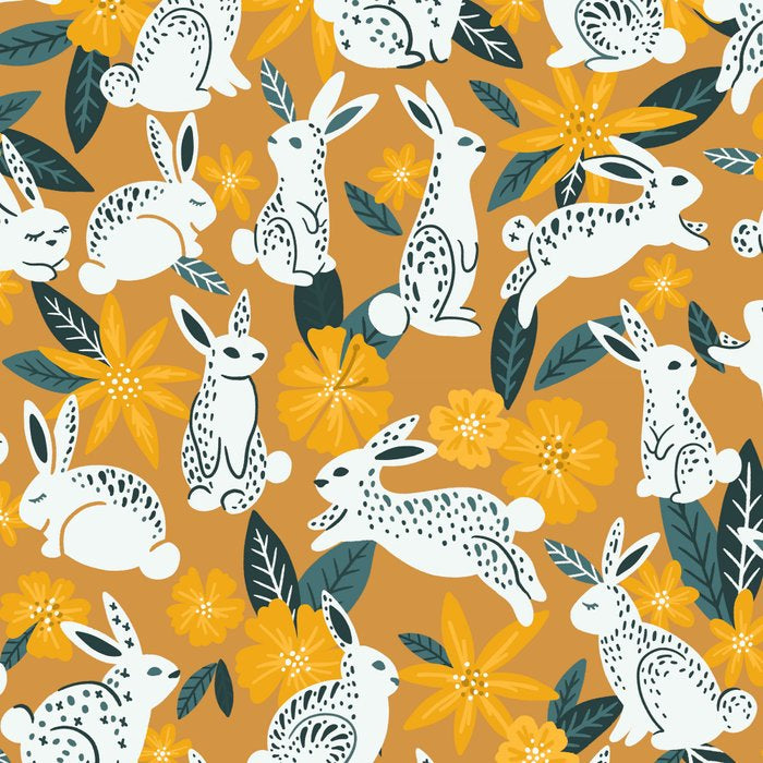 Bunnies & Blooms - Ochre & Teal Palette Coffee Mug Gallery Image 2