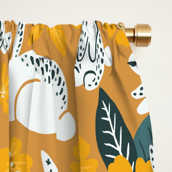 Bunnies & Blooms - Ochre & Teal Palette Window Curtain Gallery Image 2