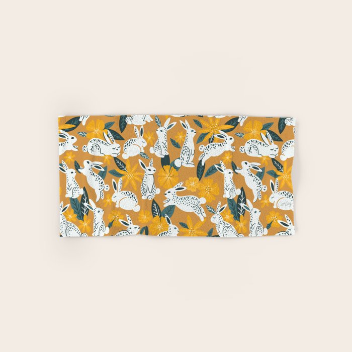 Bunnies & Blooms - Ochre & Teal Palette Bath Towel Gallery Image 1