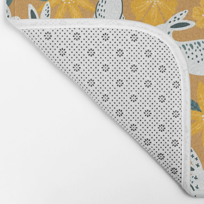 Bunnies & Blooms - Ochre & Teal Palette Bath Mat Gallery Image 2